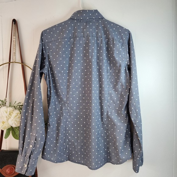 Banana Republic Soft Wash Gray Polka Dot Long Sleeve Shirt Size Small - Picture 7 of 9